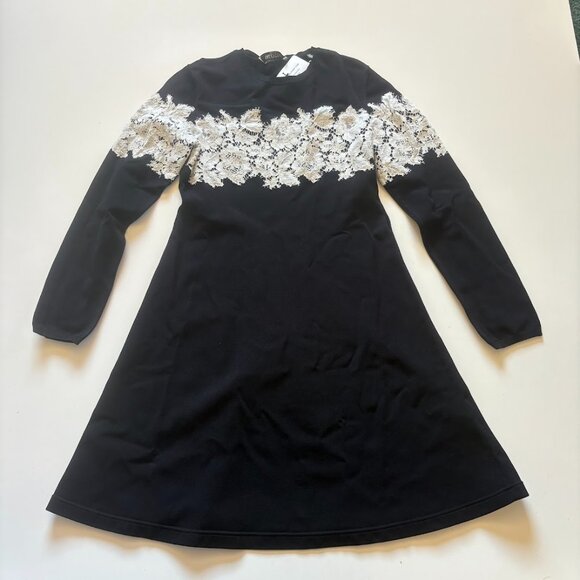 NWT Valentino Abito Lace Pattern Stripe  Dress Black White Long Sleeve - Picture 1 of 11